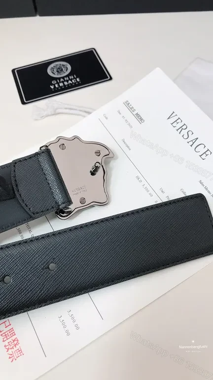 View 2 of Medusa Buckle Belt: Black Leather, Pebbled, Luxury Versace Belt
