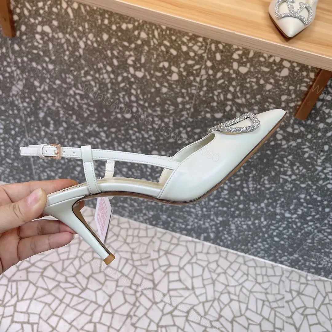 View 2 of Valentino Women White Leather Pointed Slingback Pumps