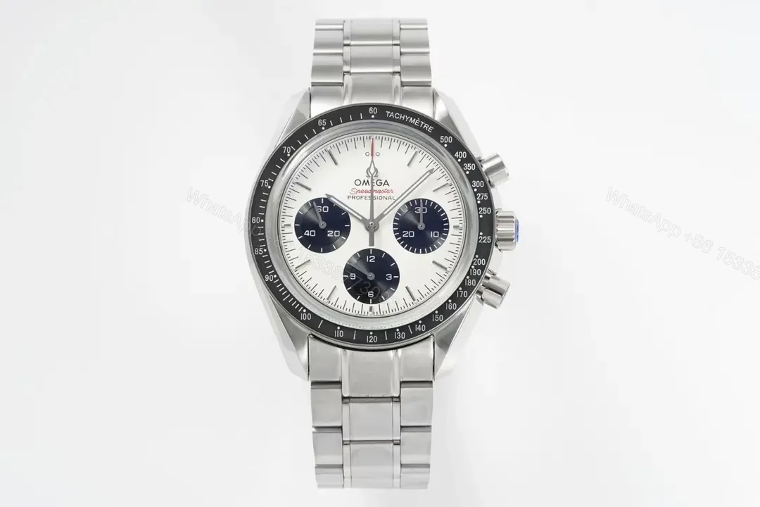 Omega Speedmaster Professional Chronograph Watch White Dial Black Sub dials Stainless Steel Bracelet 44mm Case Automatic Caliber 9300 Dual Curved Sapphire Crystal — view 1