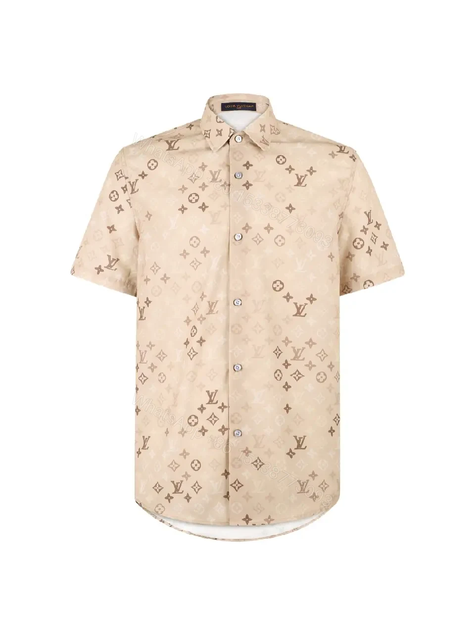 View 9 of Light Beige LV Monogram Floral Short-Sleeve Button-Up Shirt