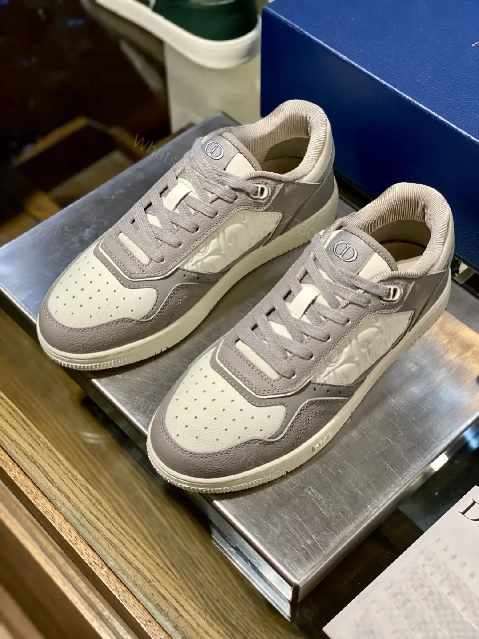 View 6 of Low-Profile Luxury Trainer with Monogram Panels, Grey-Cue Sneakers