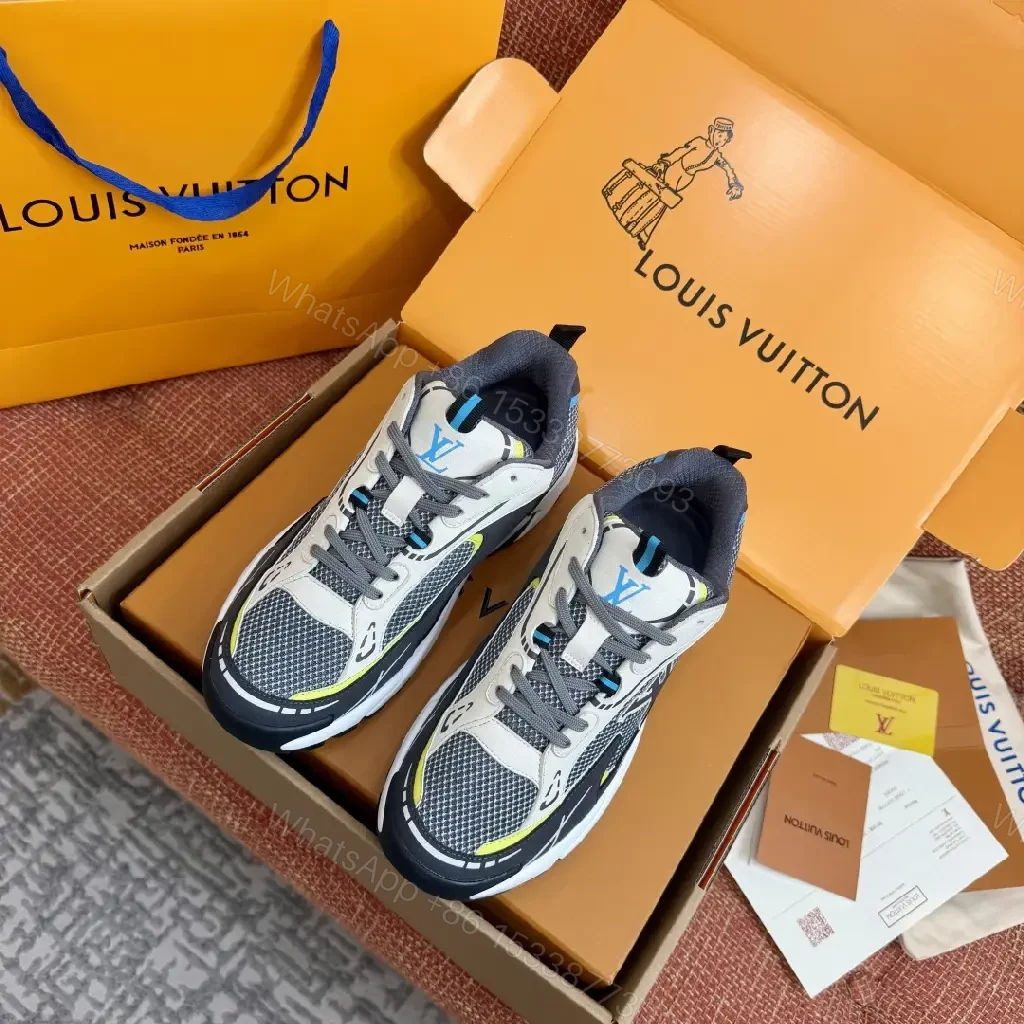 View 9 of Black Grey Mesh Runner Sneakers with Neon Accents, Louis Vuitton Style, Men's/Unisex