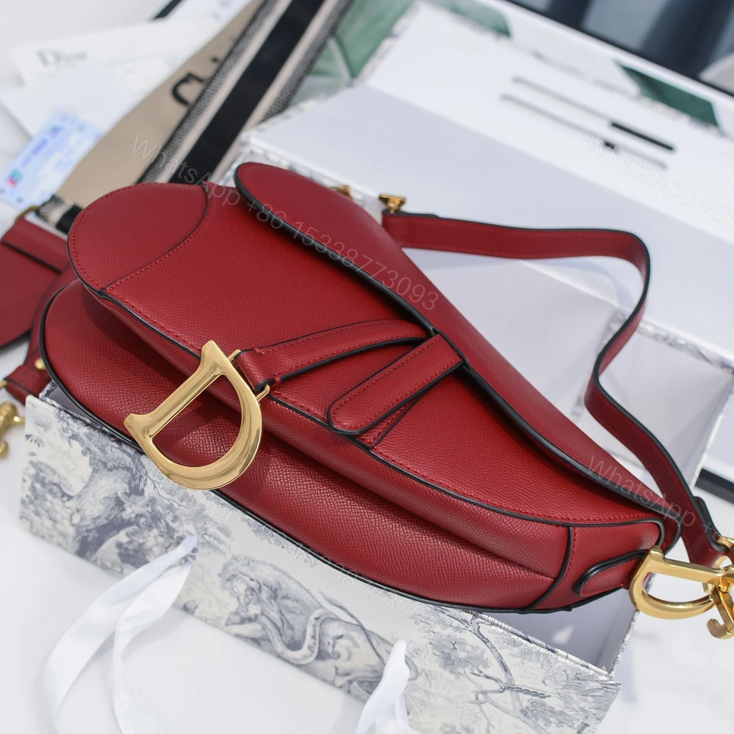 View 2 of Saddle Bag with Strap Grained Calfskin