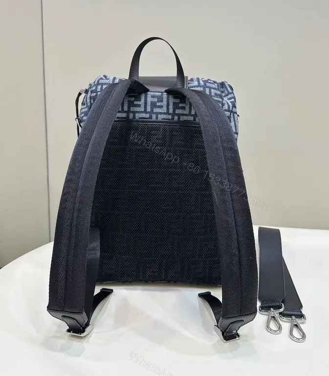 View 4 of Structured Luxury Backpack: Fendi Roma Iconography, Navy/Steel Gray