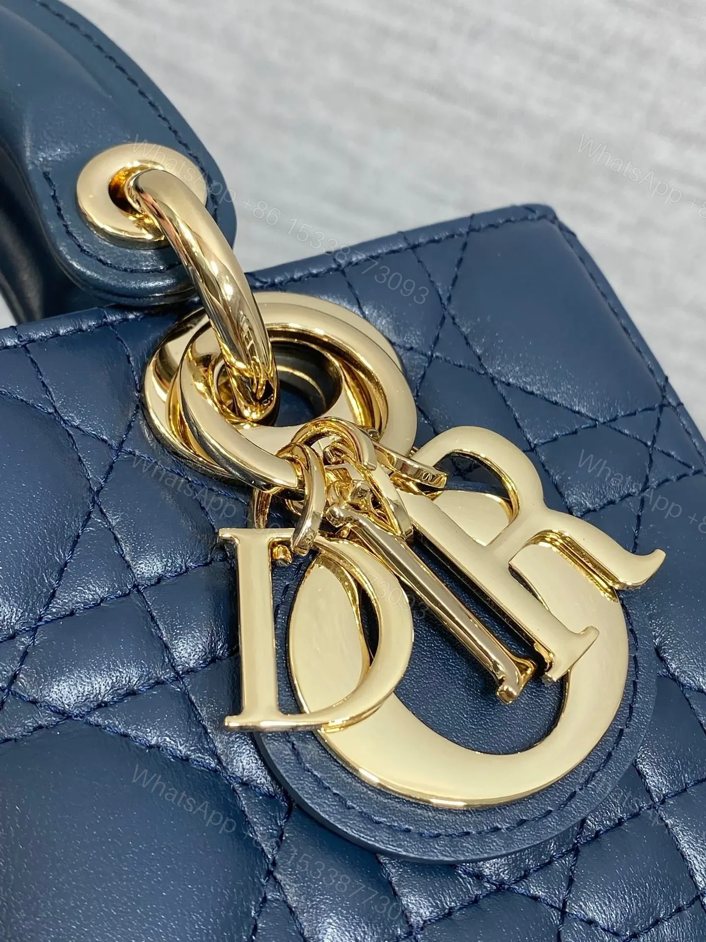 View 7 of DIOR SMALL LADY D‐JOY BAG 19 IN DARK BLUE CANNAGE GOLD HARDWARE