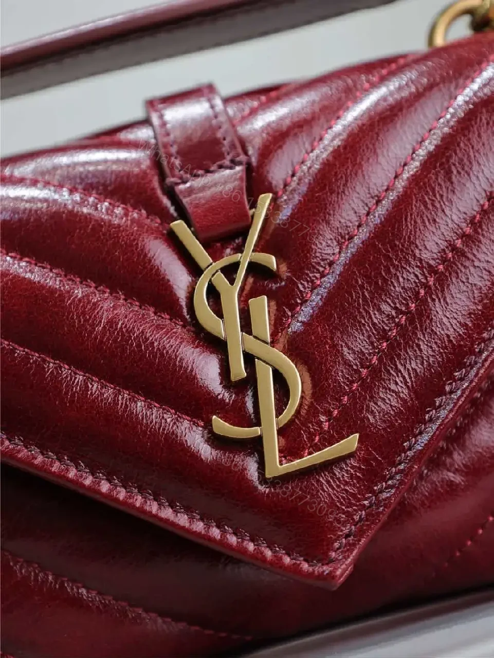 View 9 of Burgundy Quilted Crossbody Bag: Gold Hardware, Structured Style