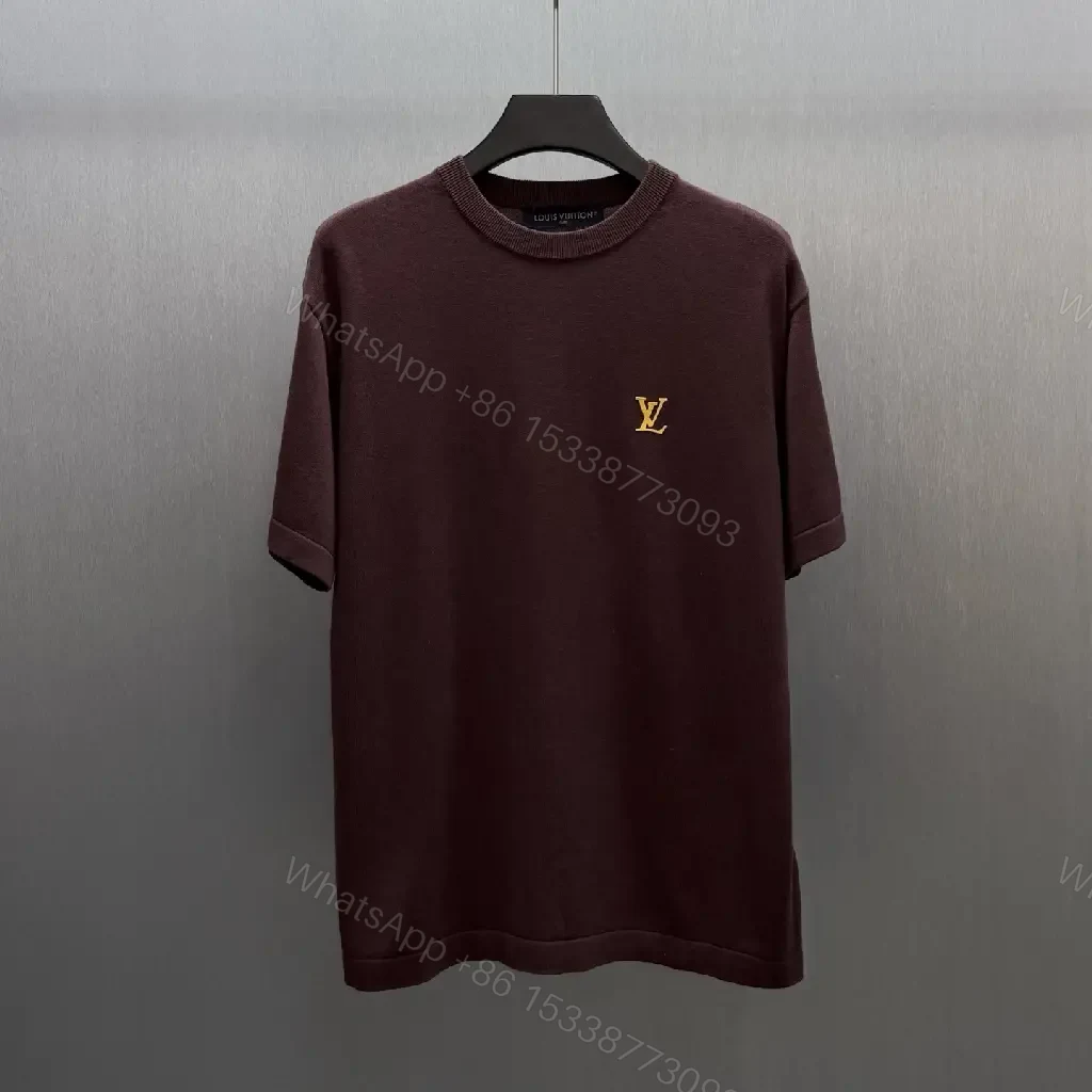 View 4 of Burgundy Cotton Tee: Minimal Luxury, LV Crest Shirt