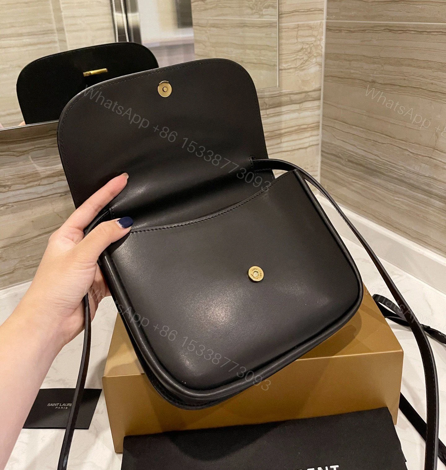 View 4 of SAINT LAURENT Smooth Calfskin Classic Monogram Small Kaia Satchel Black