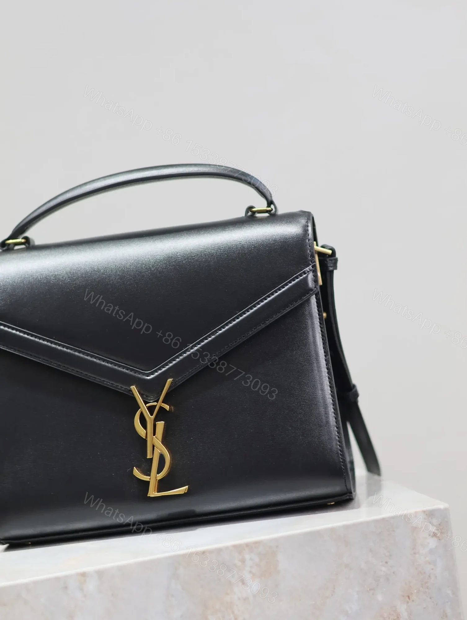 View 4 of YSL CASSANDRA TOP HANDLE BAG MEDIUM BLACK SMOOTH LAMBSKIN GOLD HARDWARE
