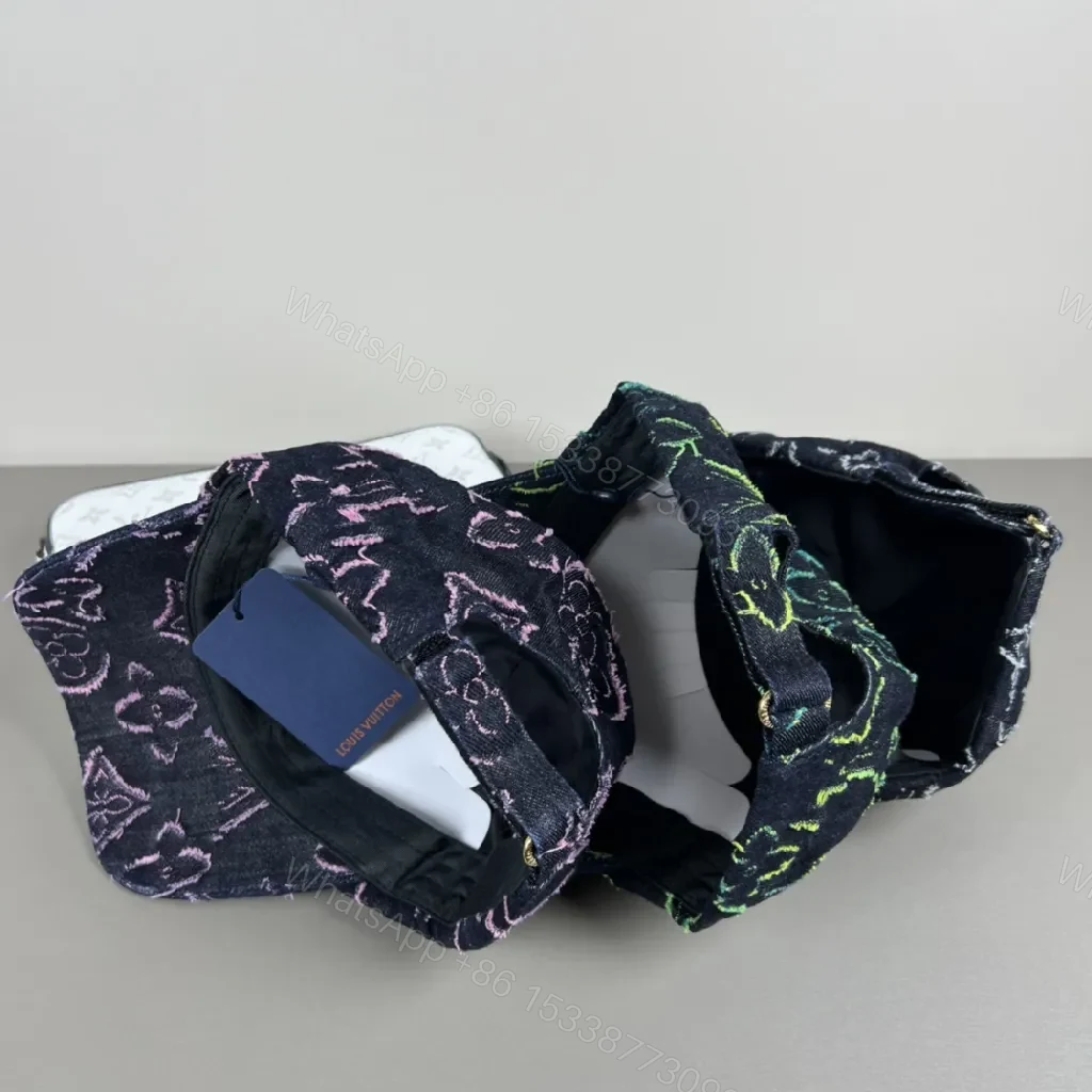 View 4 of Textured Pattern Cap: Navy Denim, Pink Stitch, Luxury Flair