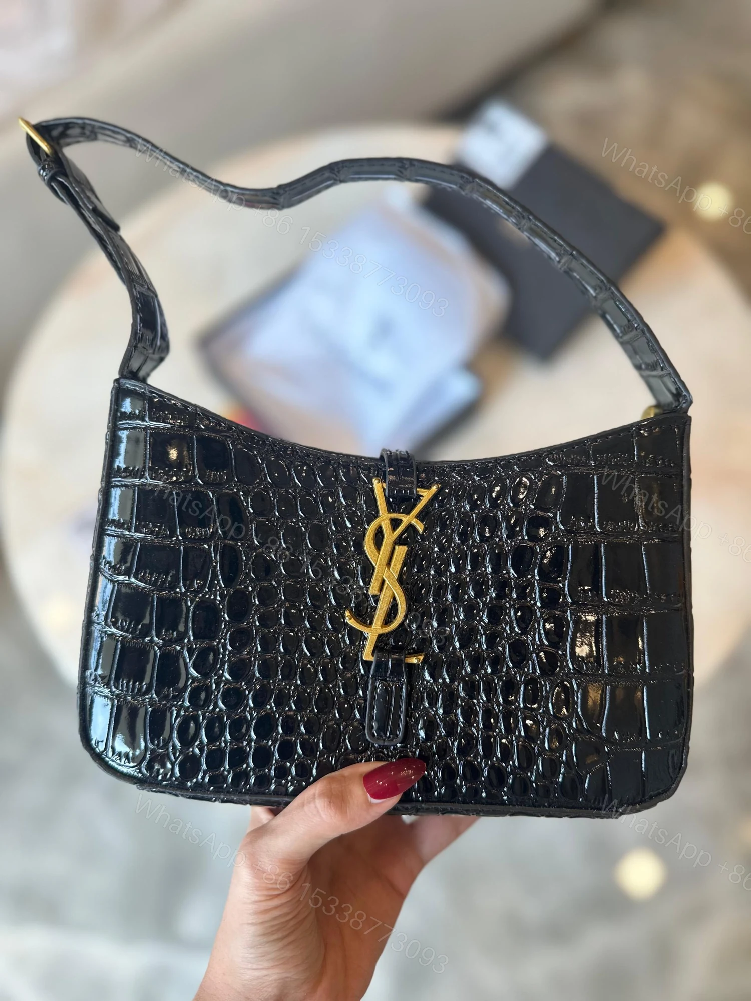 View 4 of FIRST COPY SAINT LAURENT SHOULDER BAG - CROCODILE-EMBOSSED LEATHER AND CLEAN LEATHER