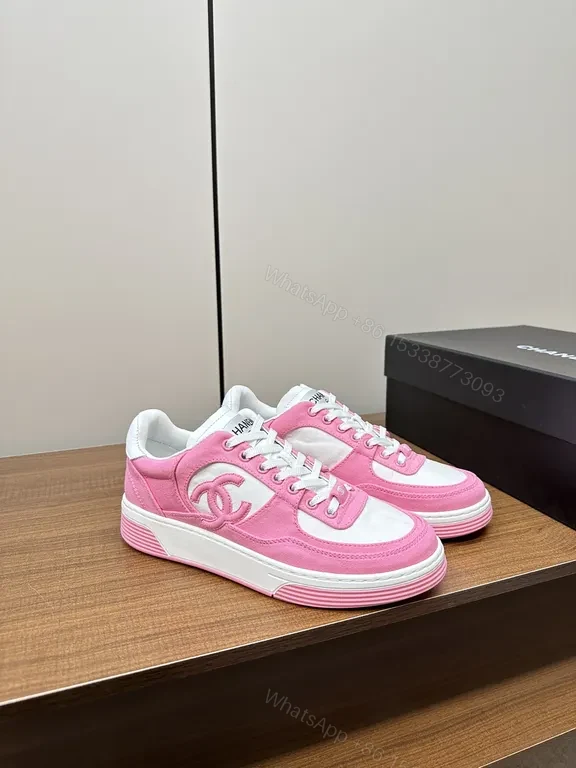 View 4 of Pink & White Chanel-Inspired Low-Top Sneakers - Luxe Everyday Style