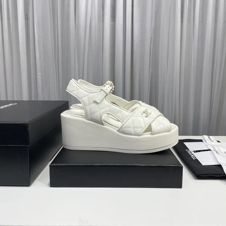 View 7 of White Quilted Sandals â€“ Chanel-Inspired Luxury, Comfortable Platform