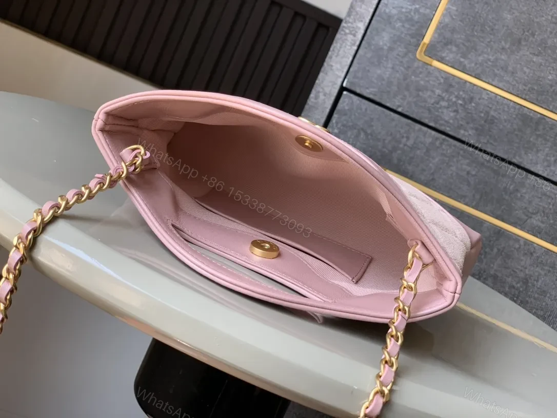 View 8 of Soft Pink Velvet-Trim Quilted Mini Satchel