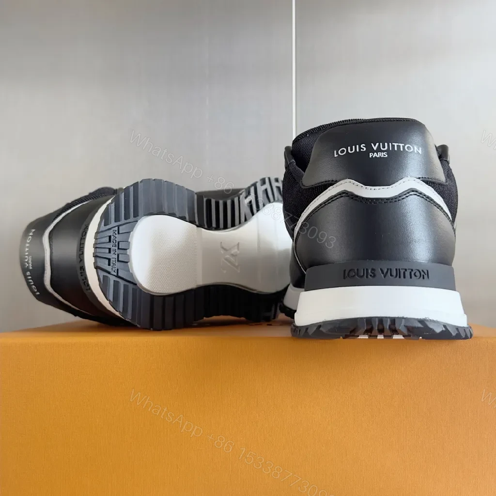 View 8 of Dynamic Runner: Black & White Leather-Sculpted Comfort Sneakers