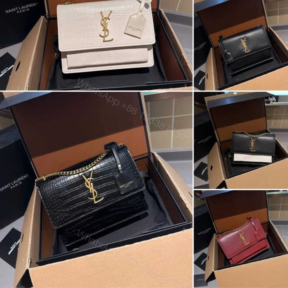 View 3 of Saint Laurent Sunset Smooth Shoulder Bag Bicolor Black And White 23Cm