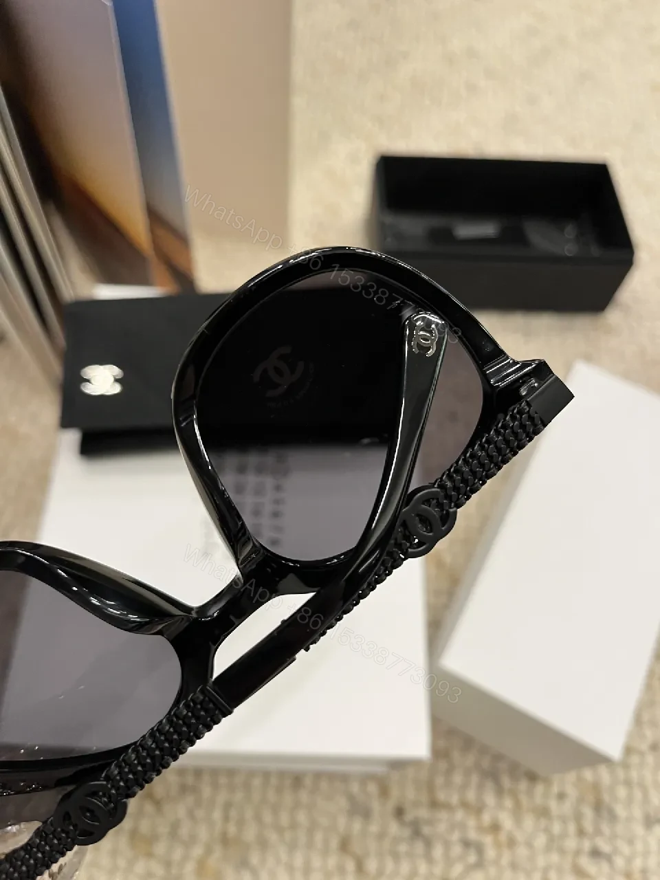 View 3 of Chic Cat-Eye Sunglasses: Black Acetate, Signature Details