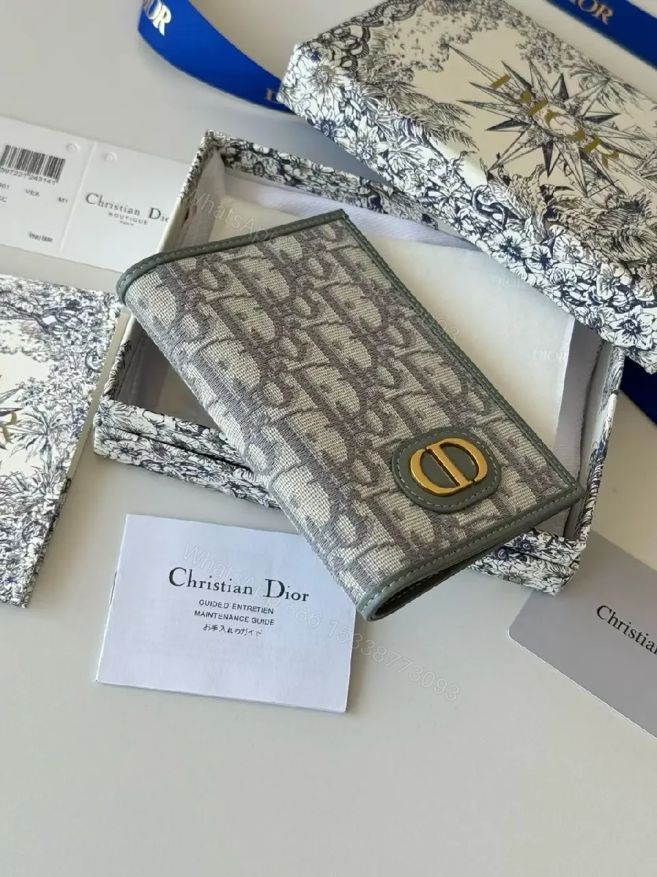 View 5 of Structured Sage Wallet: Canvas, Gold-Hardware, Signature Pattern