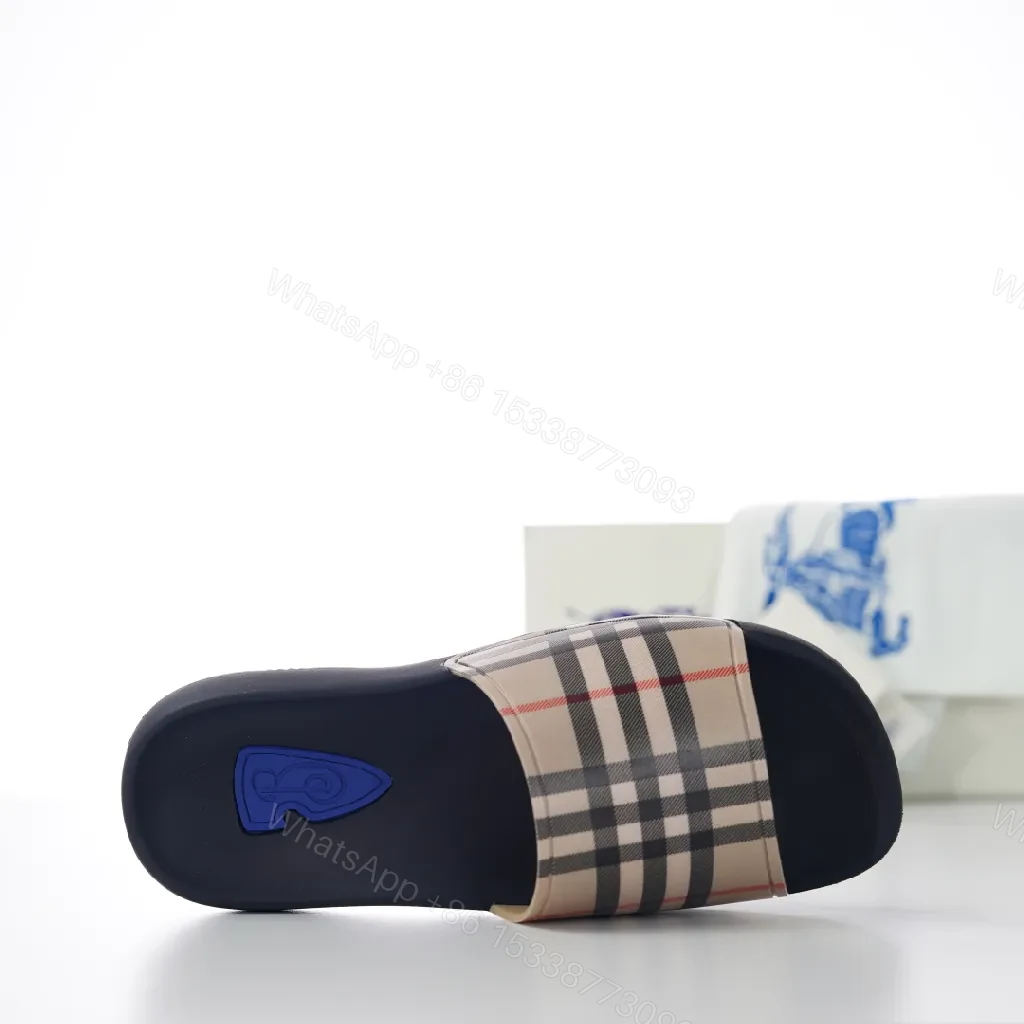 View 5 of Beige Checkered Slide: Contoured Comfort