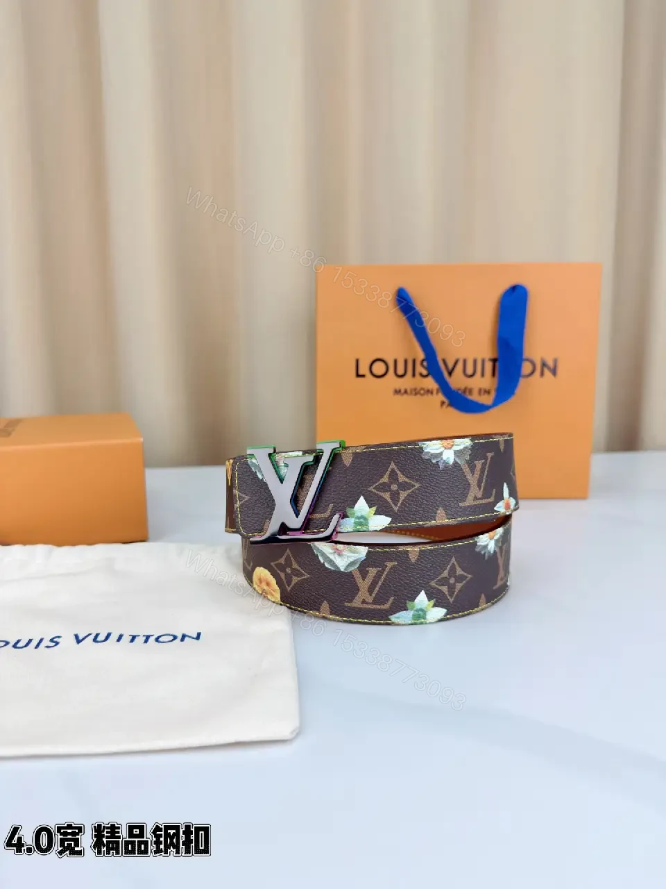 View 5 of Floral-Accent Canvas Belt with Luxe Buckle, Unisex