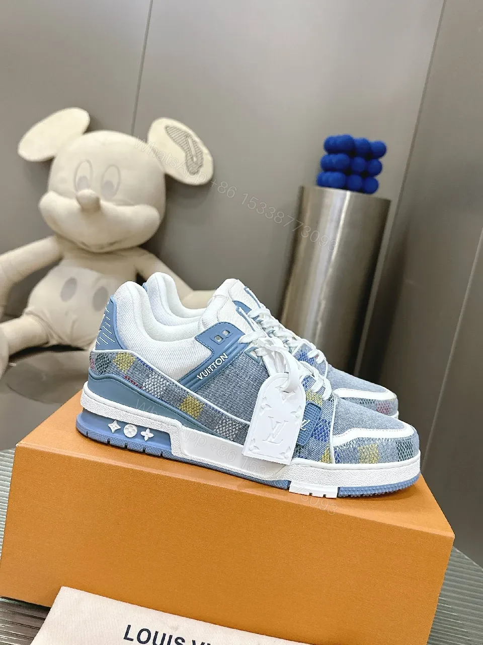 View 2 of Denim-Texture High-Top Sneakers: Luxury Vibe, All-Day Comfort