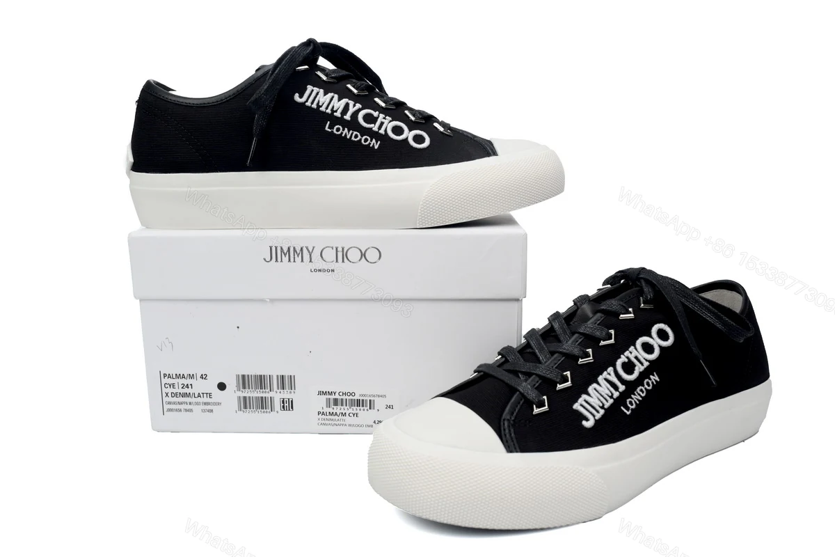Jimmy Choo Palma Maxi Black and Latte Canvas Platform Trainers PALMAMAXIFCYE013921 — view 2