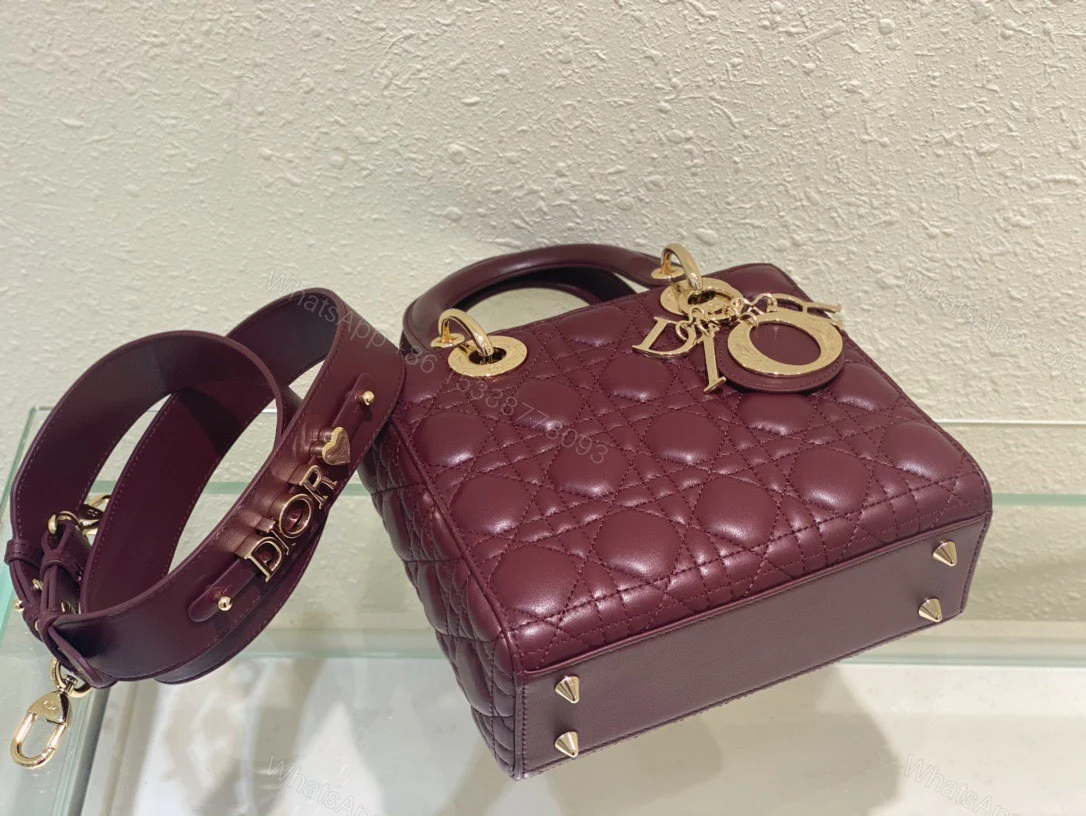 View 4 of Dior Lady ABC High-end Women’s Handbag, Dark Red, Soft Leather 20cm