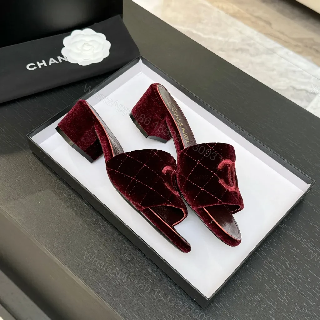 View 4 of Velvet Burgundy Mules: Luxe Quilted Open-Toe Comfort
