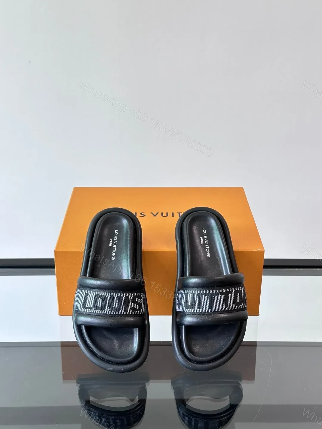 View 6 of LV Men Black Fabric Strap Slide Sandals