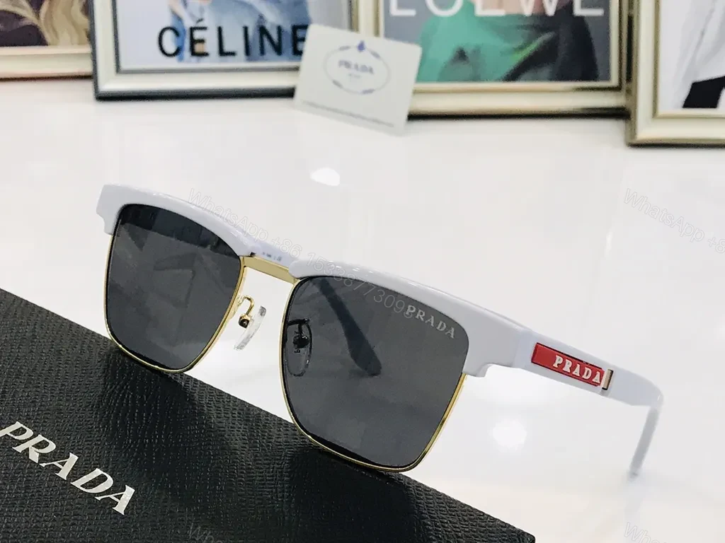 White Prada Sunglasses: Gold Trim, UV400 Lenses, Luxury Acetate Frame — view 1