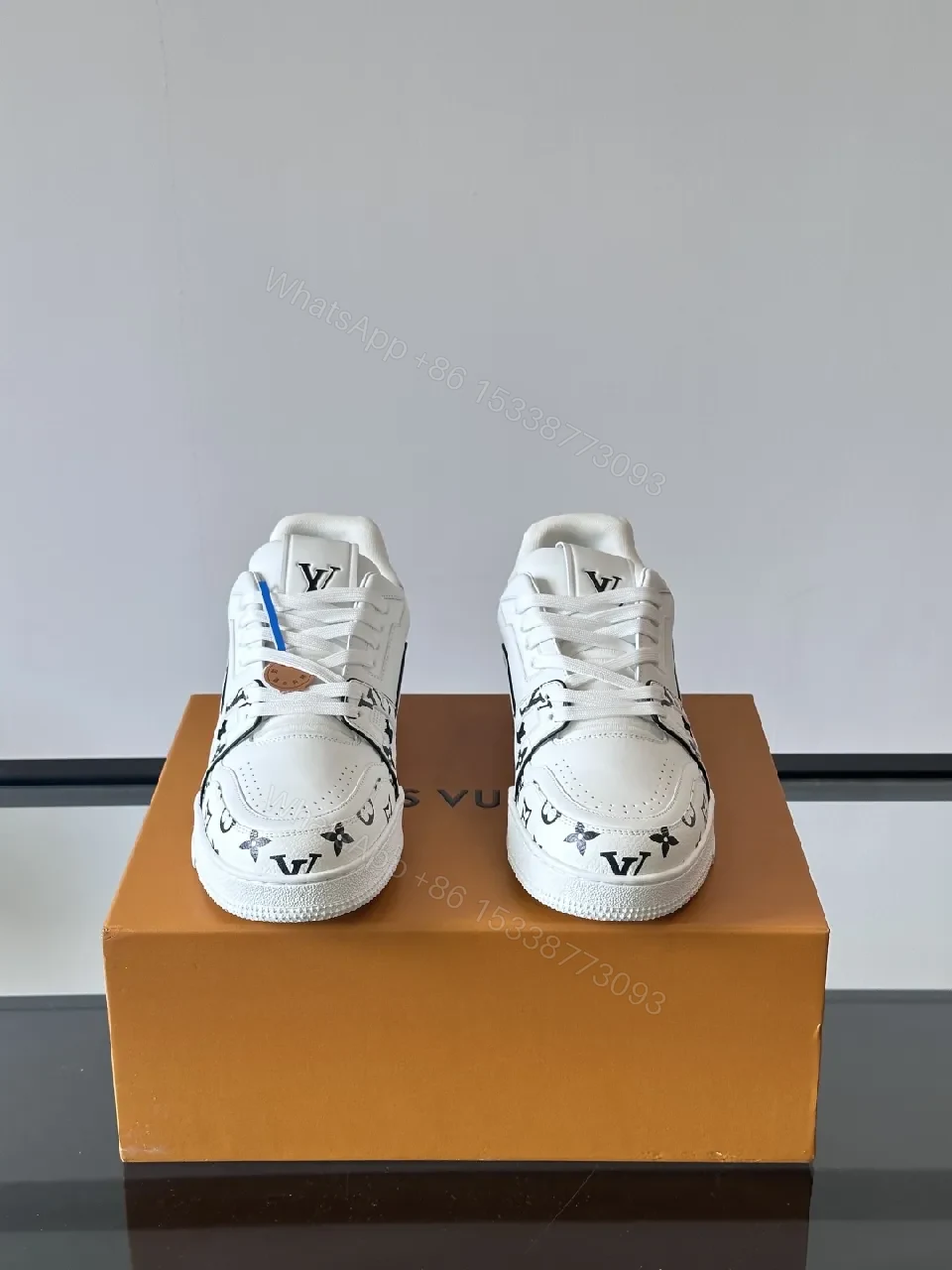 View 6 of White Leather Monogram High-Tops with Luxe Details Sneakers