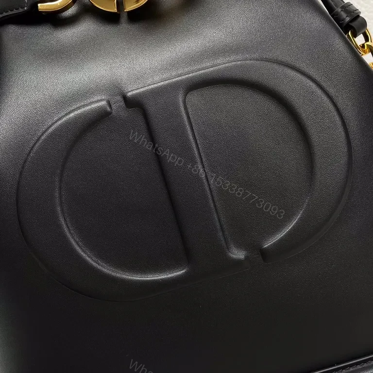 View 9 of Lux Black Leather Bucket Bag with Gold Hardware - Dior-Inspired Elevation