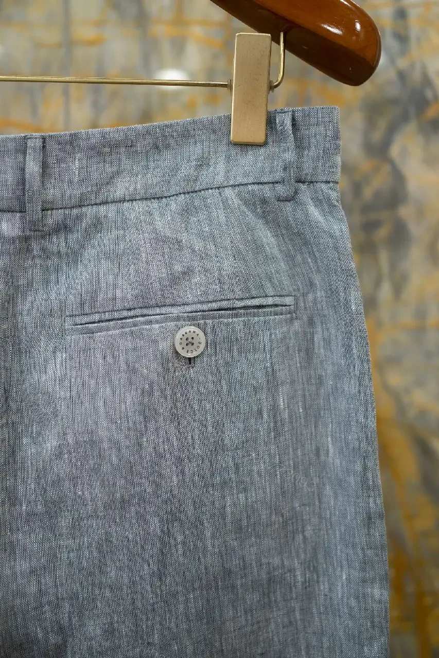 View 6 of light blue linen-blend shorts with front pockets for smart-casual wear