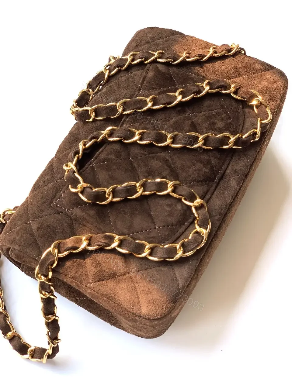 View 4 of Rich Quilted Brown Bag with Gold Hardware - Compact Leather-Style Shoulder Bag