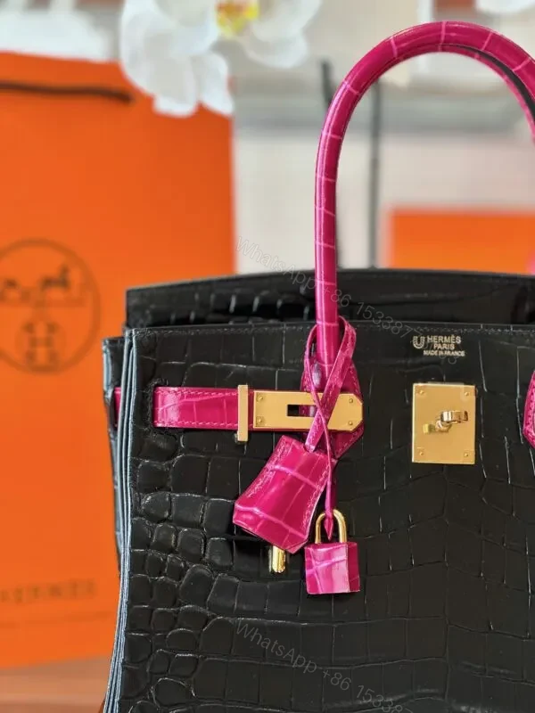View 4 of HN 30 Black/Pink Genuine Crocodile Leather – Custom Made
