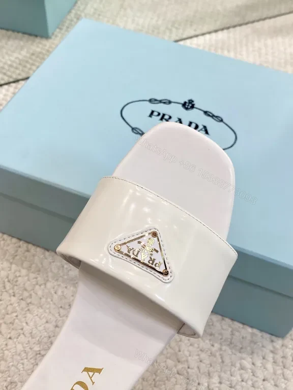 View 3 of Chic White Prada Logo Slide â€” Minimalist Luxury Footwear
