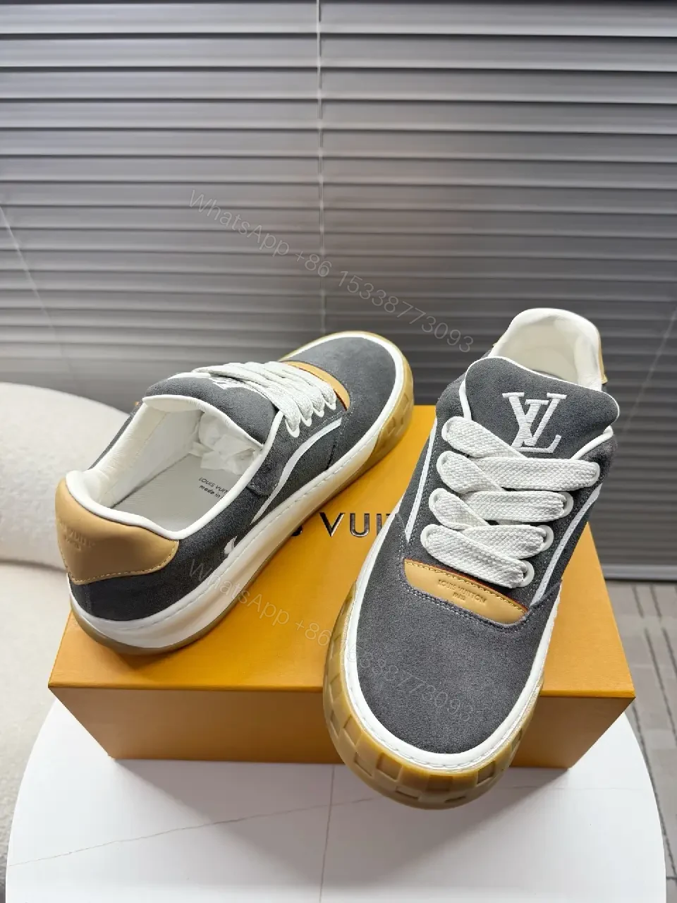 View 3 of Chunky Suede Street-Chic Sneakers: Bold Monogram Detail