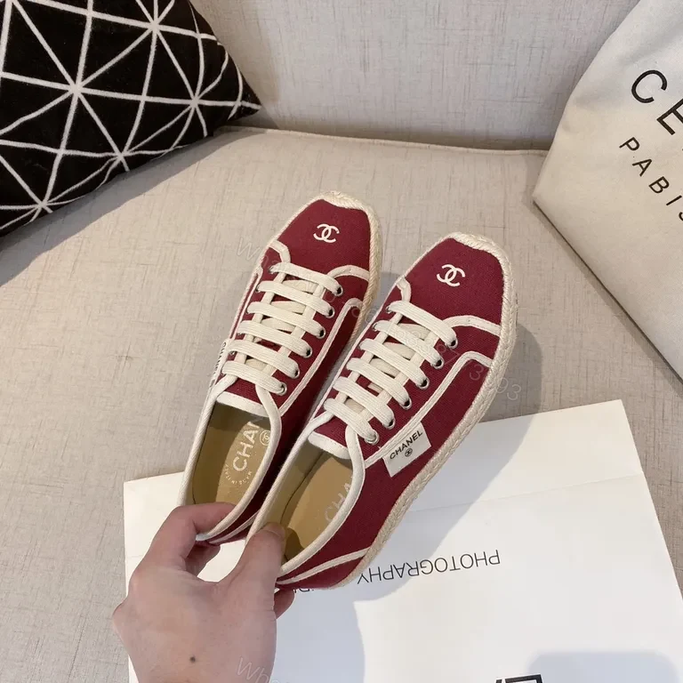 View 7 of Burgundy Chanel-Inspired Espadrille-Low Sneakers, Luxe Casual