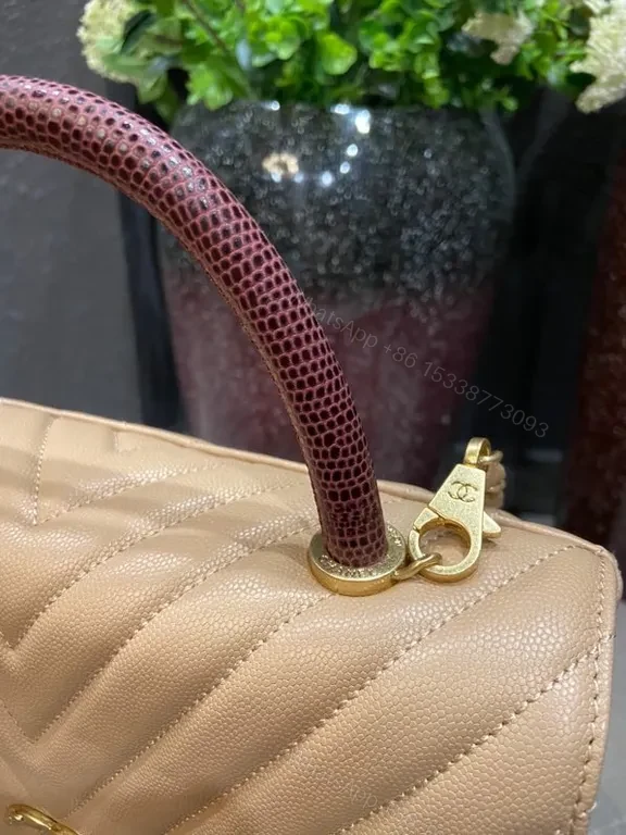 View 8 of Chic Quilted Midi Satchel - Gold Logo Hardware Bag