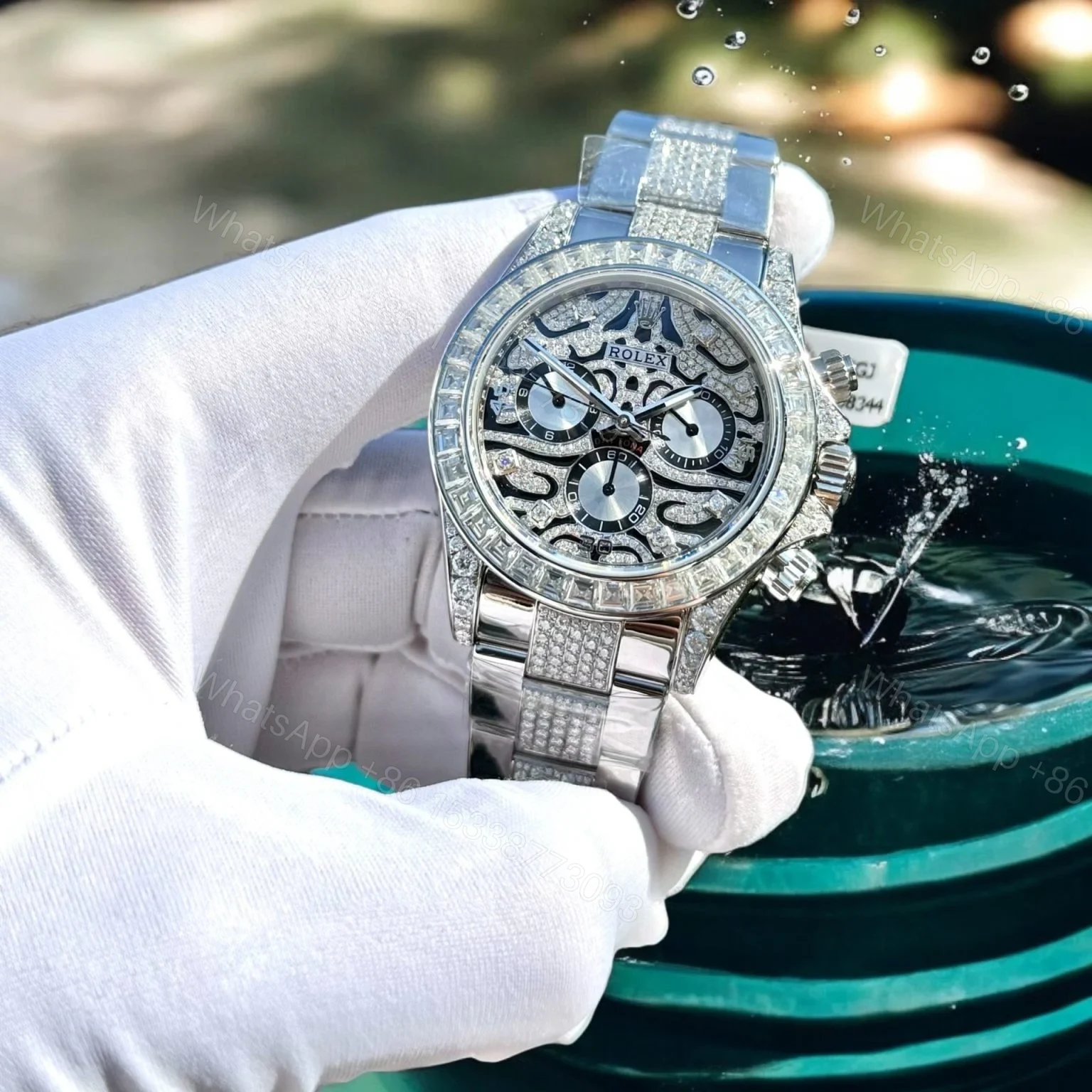 View 2 of Replica Rolex Cosmograph Daytona Eye of the Tiger Moissanite Diamond 40mm