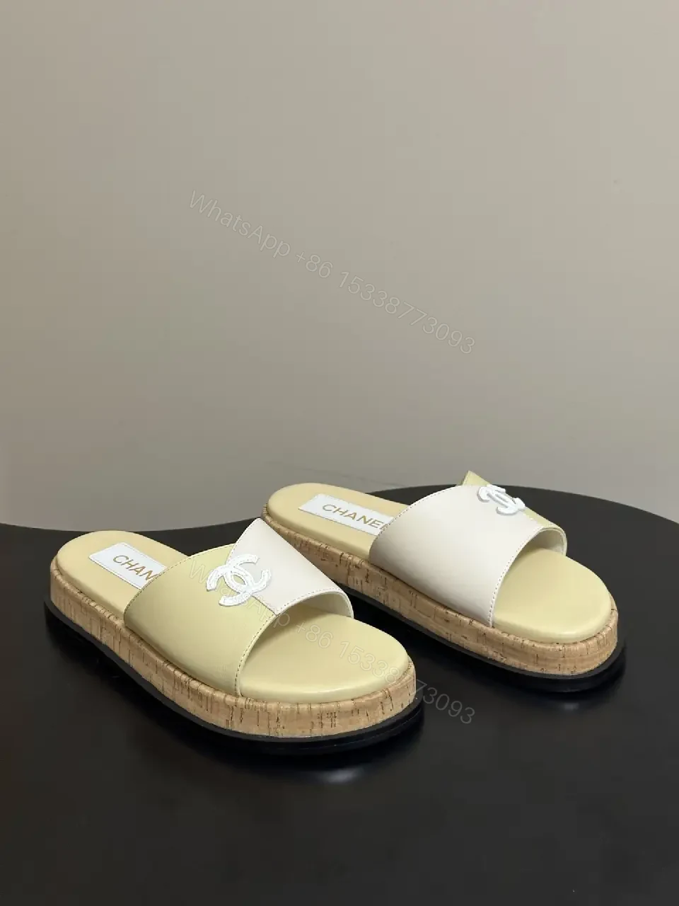 View 5 of Beige Leather Chanel-Logo Espadrille Sandals