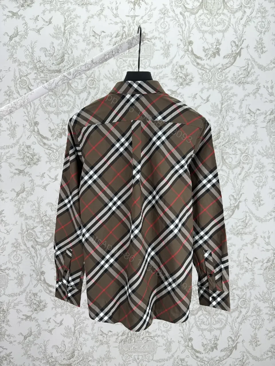 View 9 of Brown Plaid Cotton Button-Down Shirt with Signature Pattern