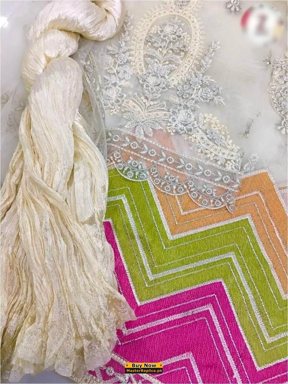 View 3 of Maria B Off White Net Master Replica