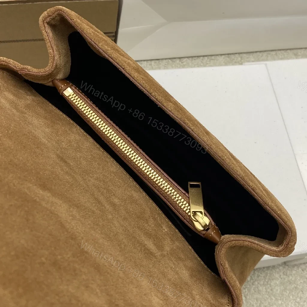 View 8 of Suede Fringe Satchel: Compact, Gold Accent, Versatile Style
