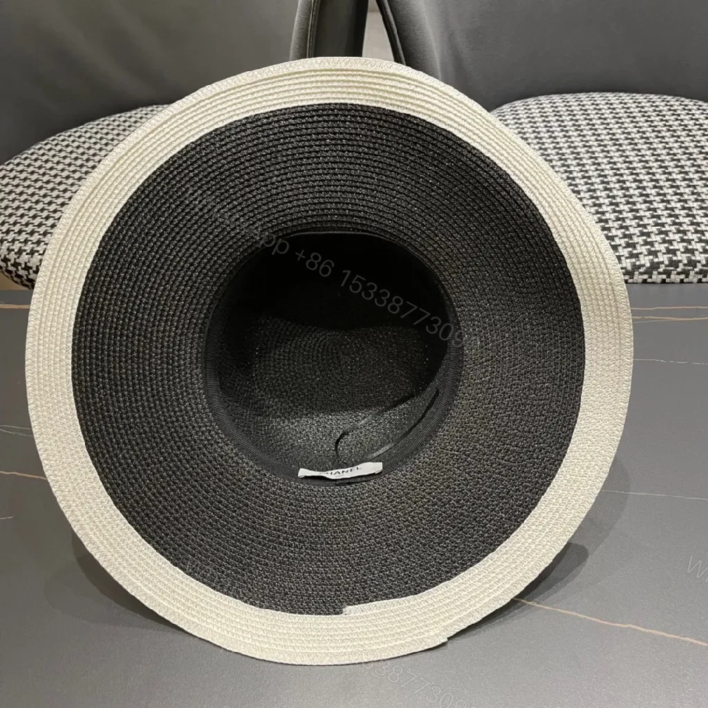 View 8 of Two-Tone Wide-Brim Straw Hat: Luxe Everyday Statement