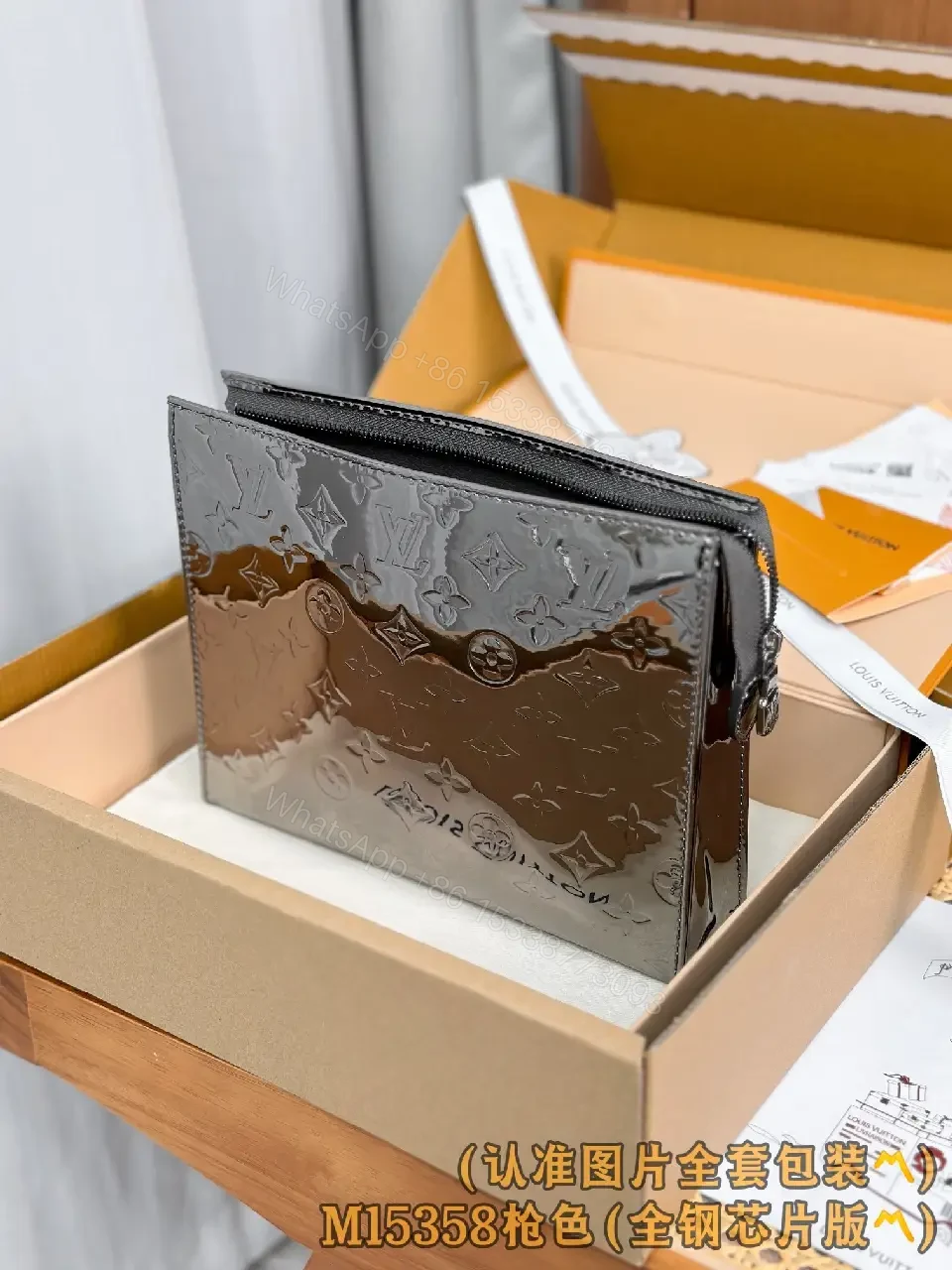 View 8 of Gunmetal Monogram Luxe Wallet: Glossy Coated Canvas, Bi-Fold