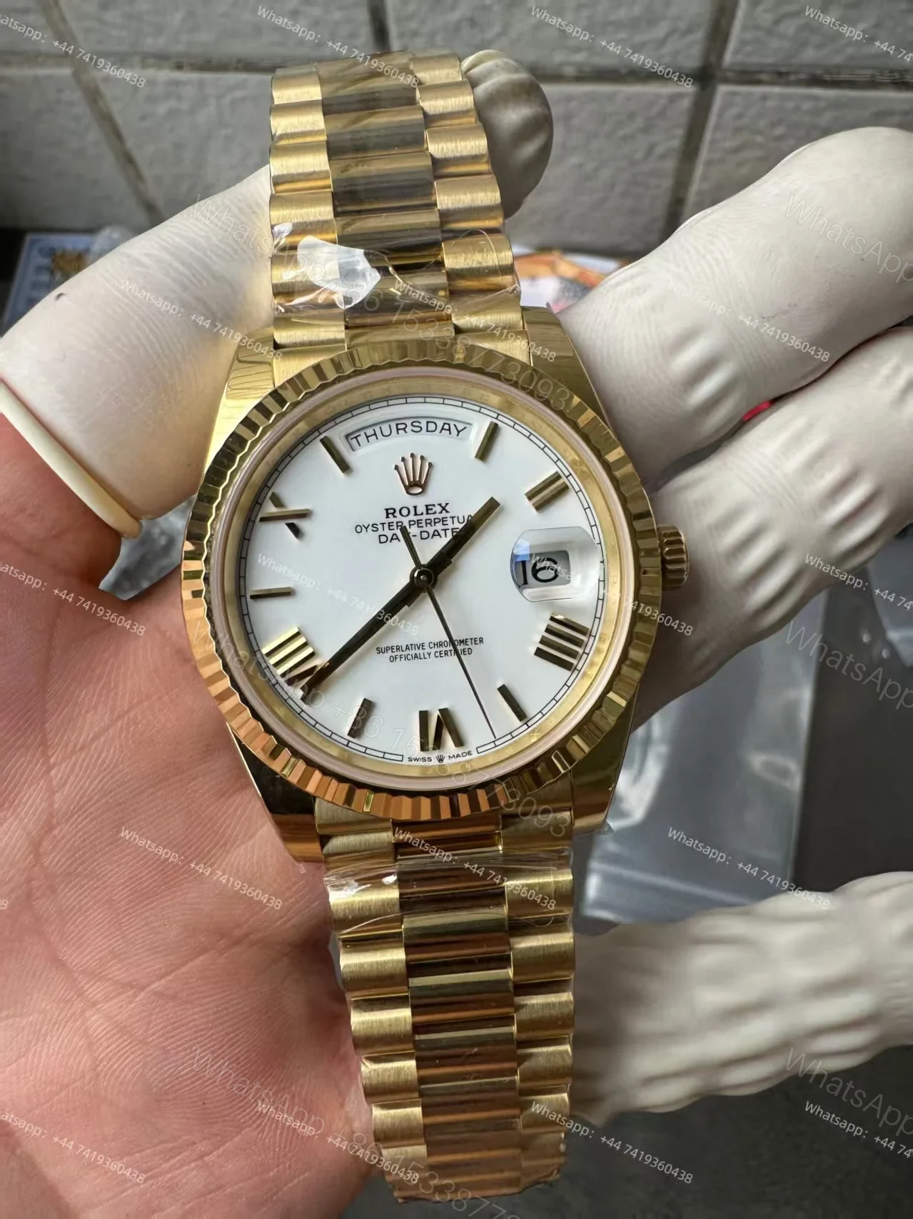 View 6 of Rolex Day-Date M228238-0042 1:1 Replica Gold White Dial 40MM 3255 Movement Presidential Bracelet Super Clone Watch