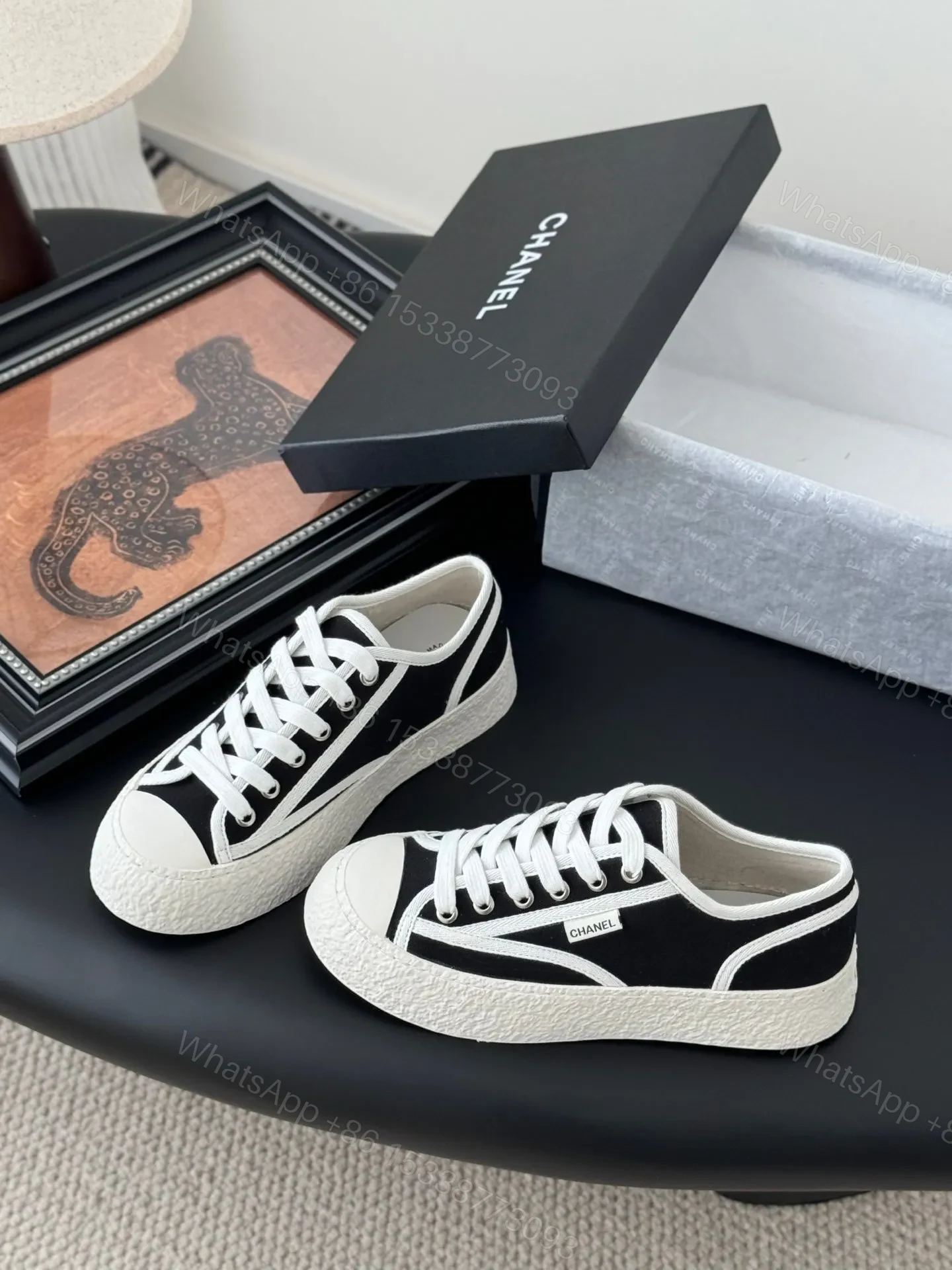 View 2 of Chanel Women Black Canvas Casual Sneakers