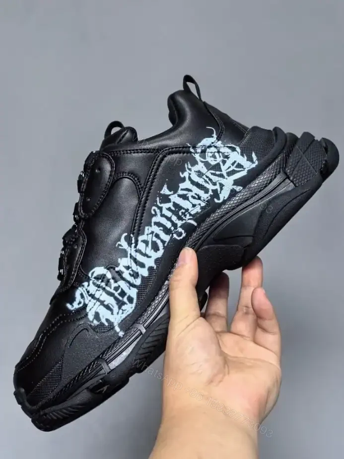 View 3 of BALENCIAGA TRIPLE S SNEAKER IN BLACK AND WHITE DIY METAL ARTWORK PRINTED COWSKIN – BB270