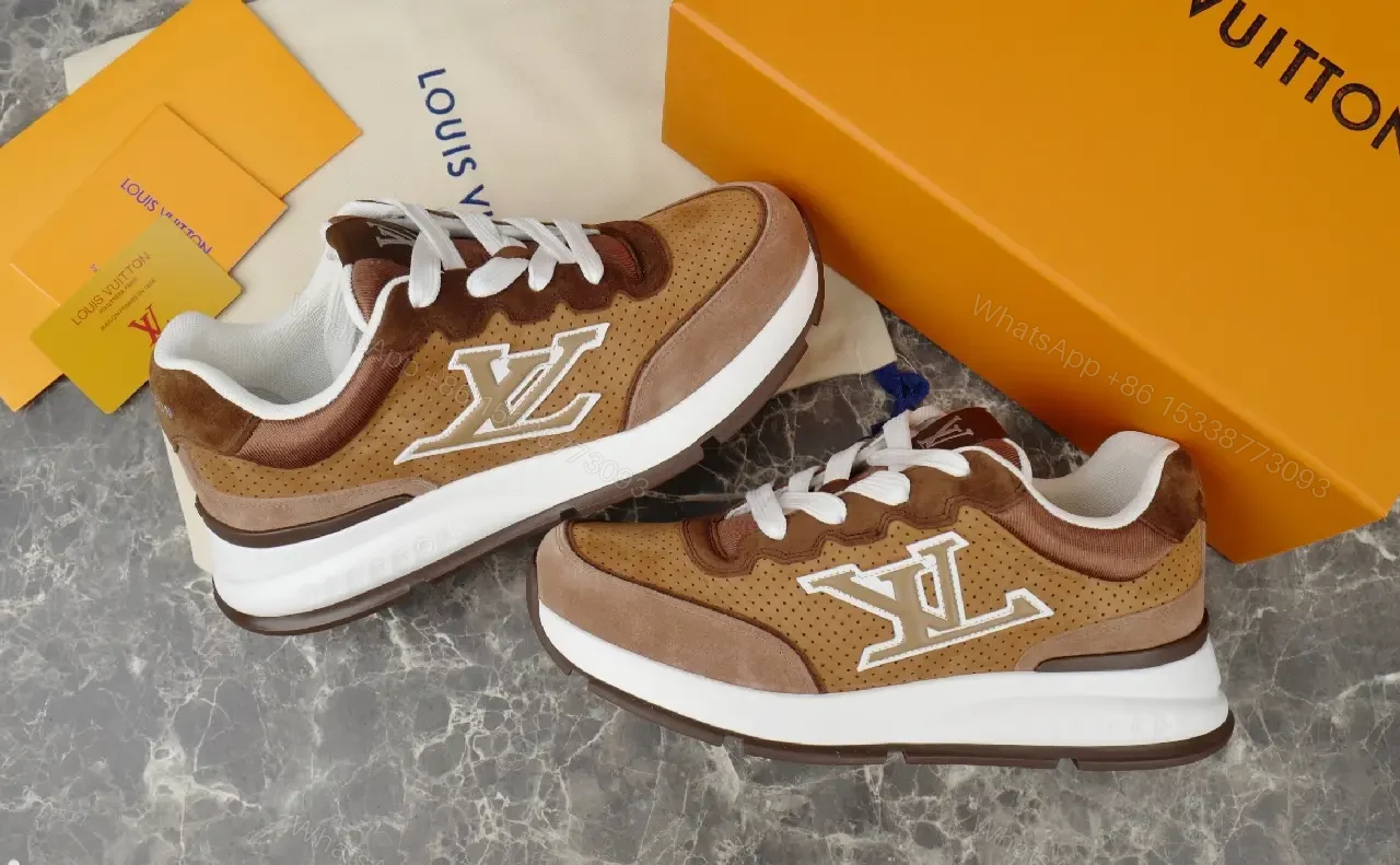 View 5 of Brown Leather Sneaker with LV Detailing - High-Top Comfort